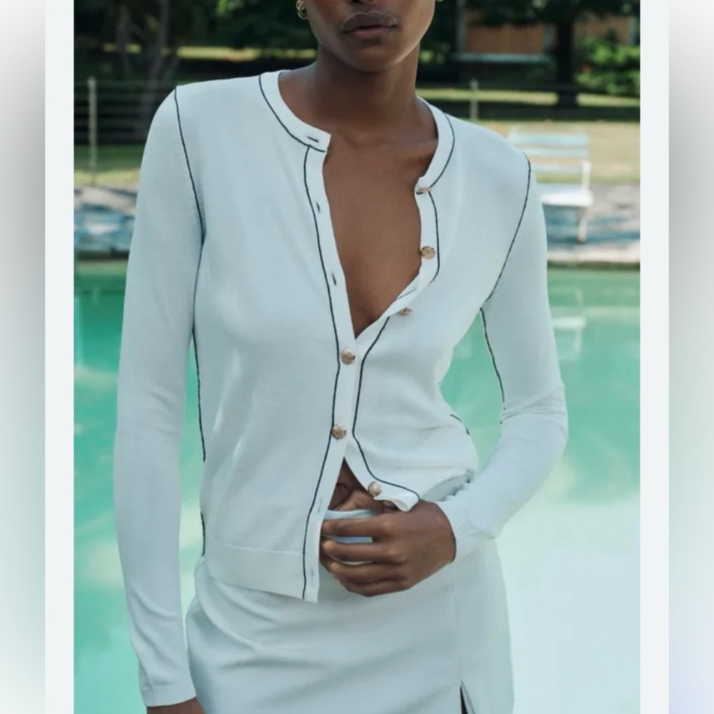 Zara Cream Cardigan with Black Trim